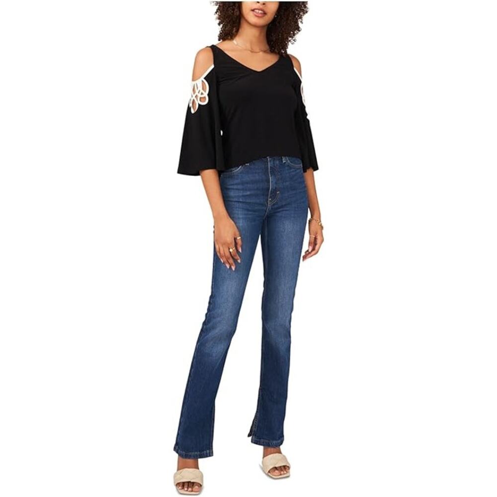 Vince Camuto Black Top with Strappy Flare Sleeves - Picture 12 of 13